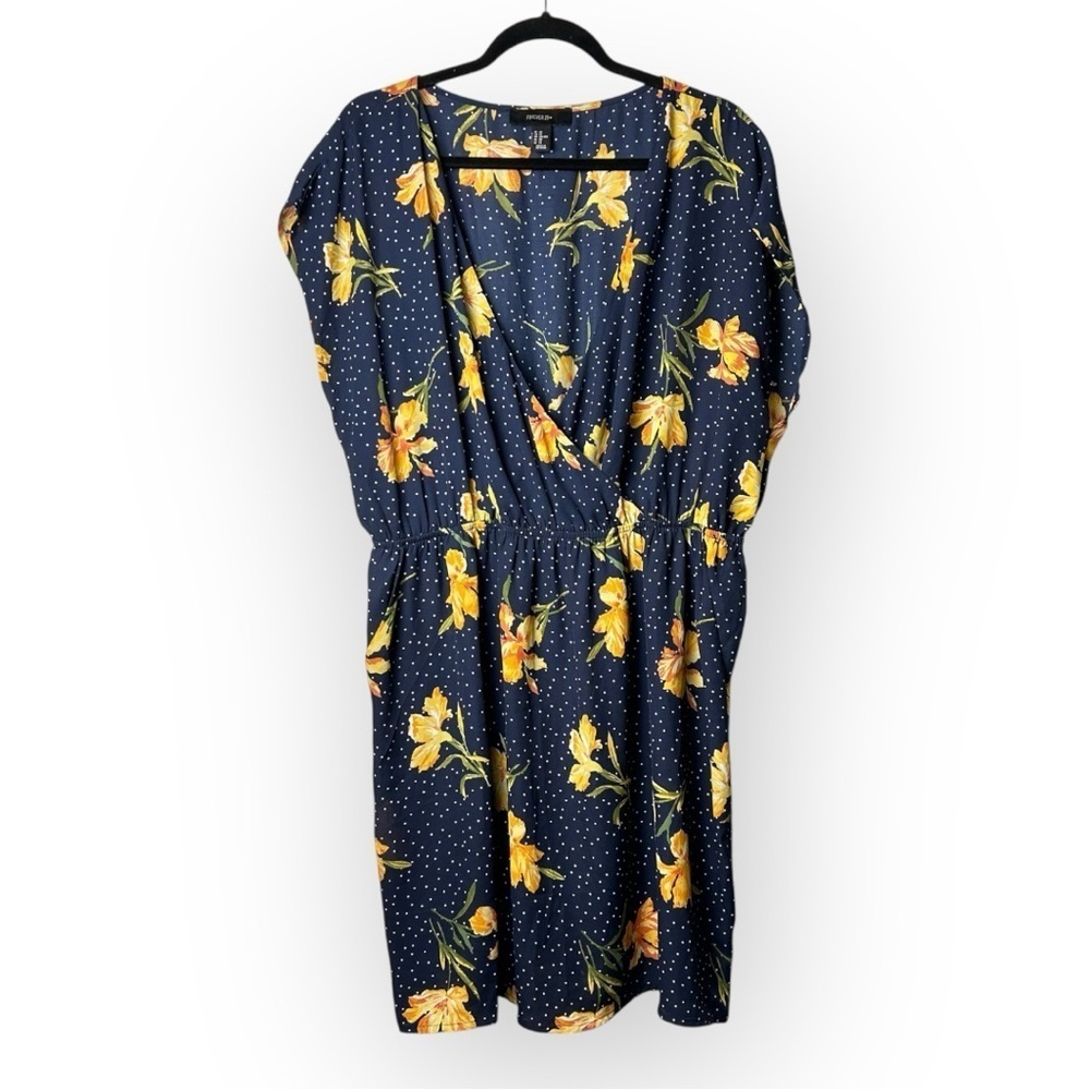 Forever 21 Blue Polka Dots & Floral Dress 2X